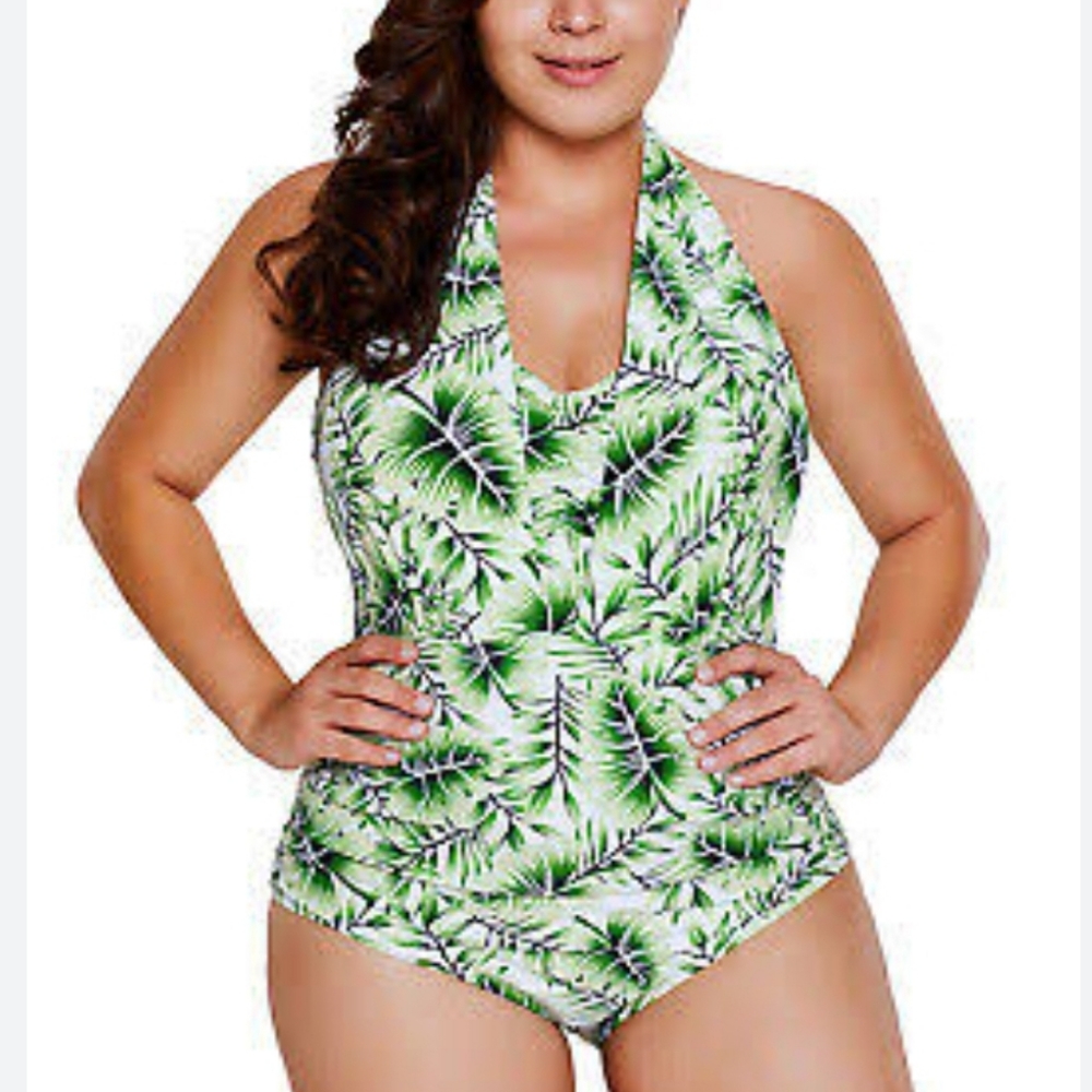 One Piece Tropical Bathing suit Monokini Green